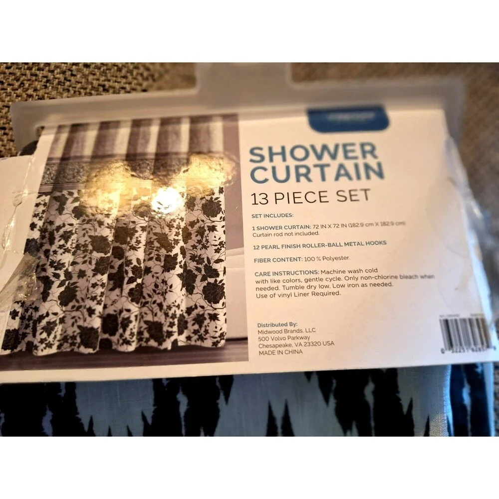 INTERIORS BY DESIGN~13 PIECE~ FABRIC SHOWER‎ CURTAIN SET ~NIP~SIZE 72 X 72